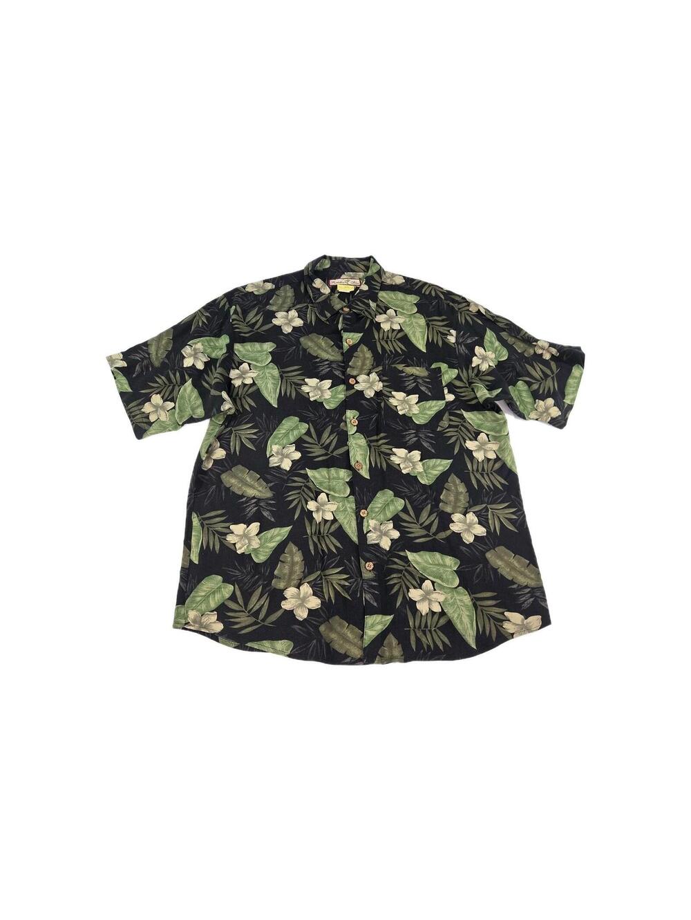 Paradise Blue Hawaiian Floral Shirt Size XL Green Tropical Rayon Short Sleeve